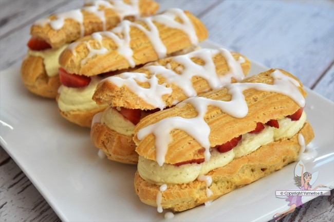 éclairs aux fraises et crème diplomate