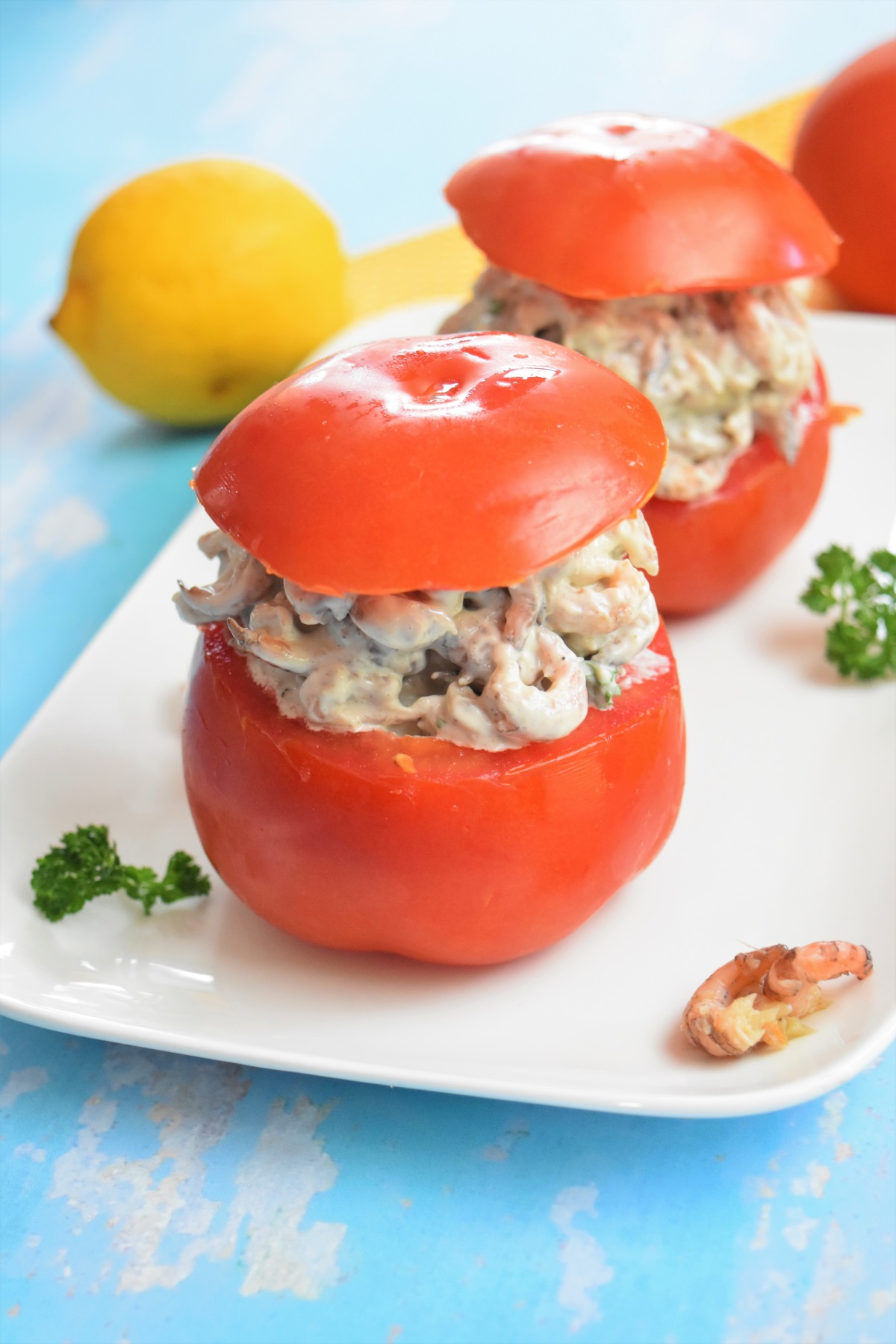 Tomates aux crevettes grises