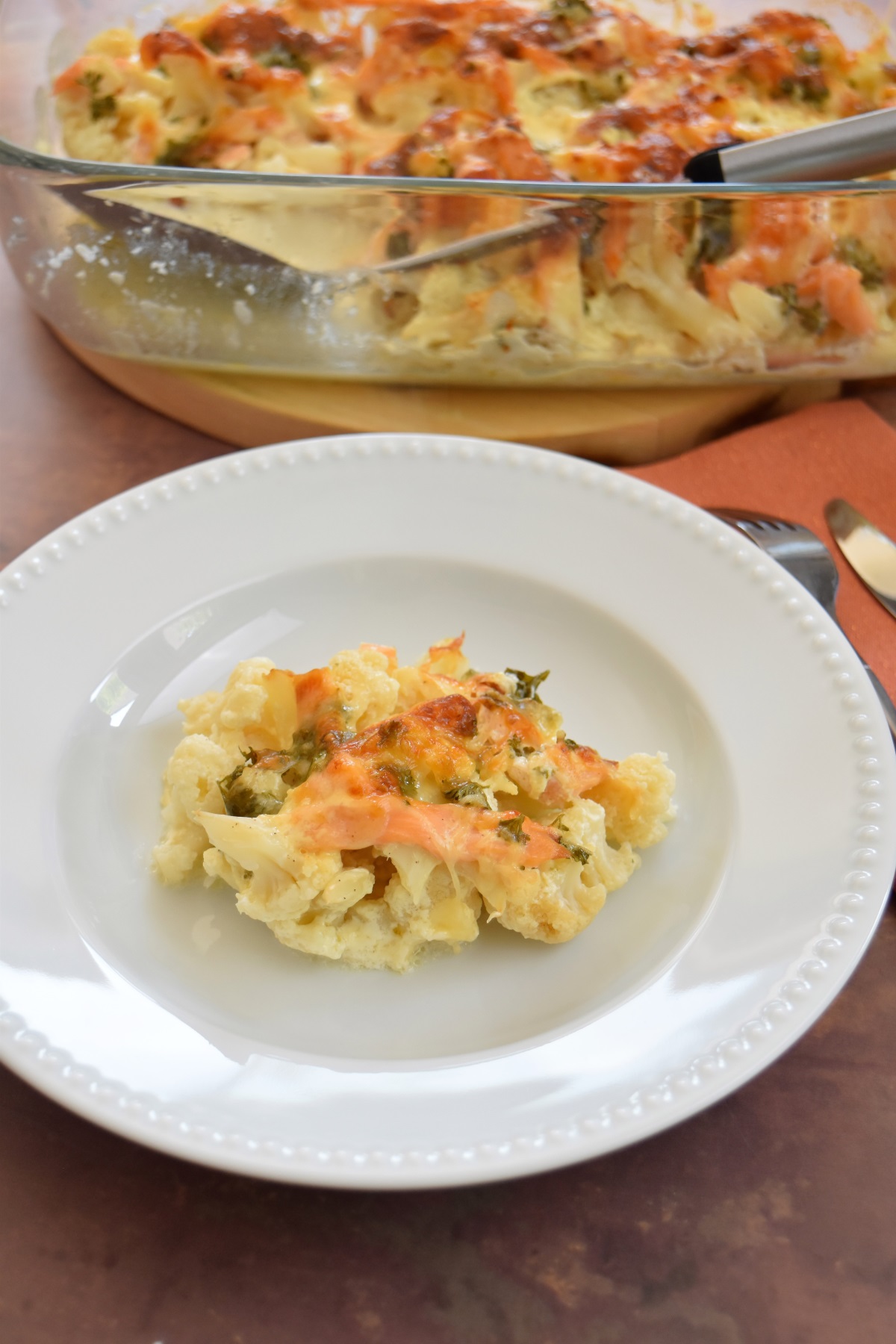 Chou-fleur au saumon fumé et mozzarella