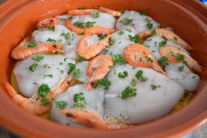 lotte et crevettes en tajine