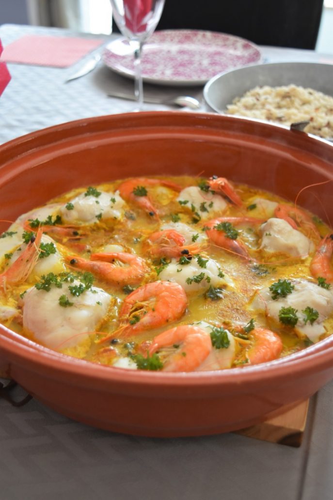 lotte et crevettes en tajine