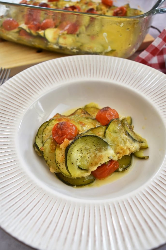 Gratin aux courgettes, tomates et mozzarella