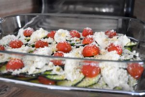 Courgettes, tomates, mozzarella et parmesan