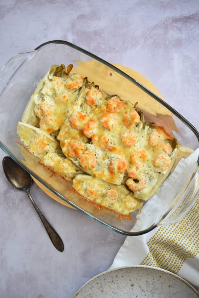 Gratin d'endives aux crevettes et mozzarella