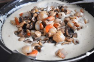 Saint-jacques au maroilles et champignons