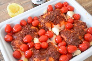 Poulet rôti à la harissa, tomates cerise