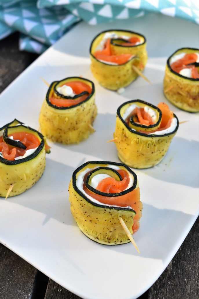 Roulés à la courgette, fromage et truite fumée