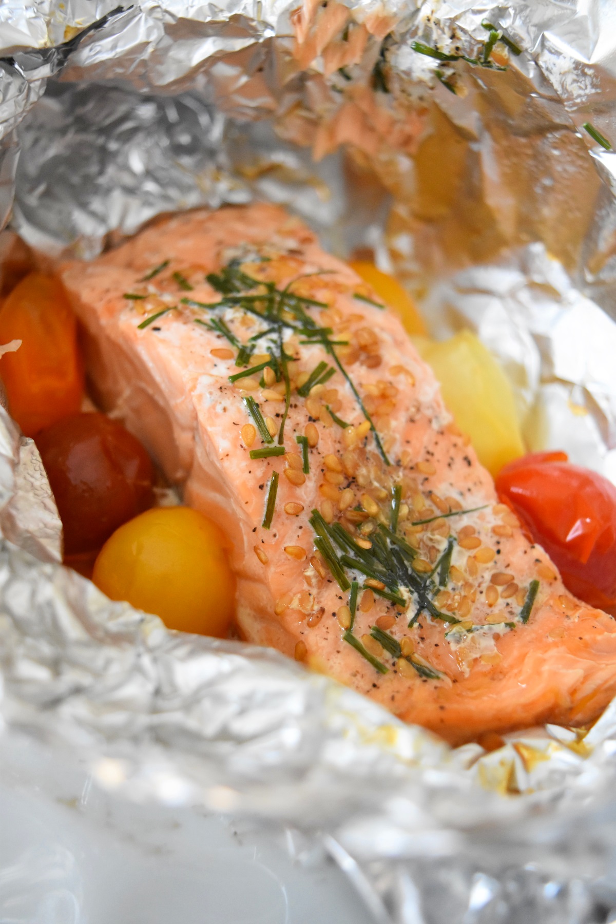 Papillote de saumon et tomates cerises