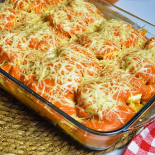 Gratin de pâtes aux oeufs durs et tomate