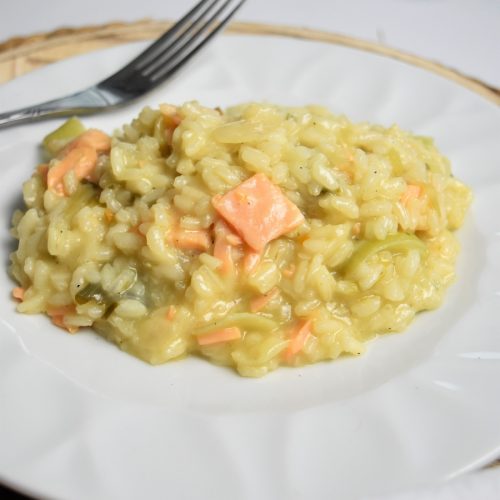 Risotto saumoin poireaux