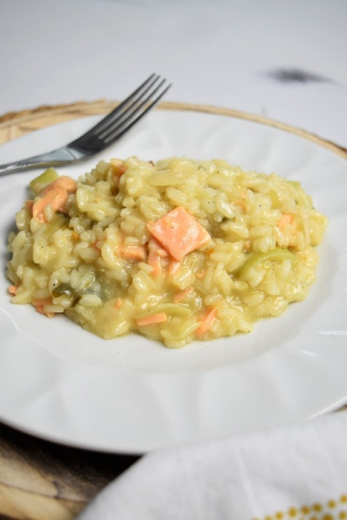 Risotto au saumon et poireaux