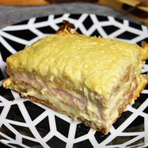 Croque cake jambon, fromage, sauce mornay