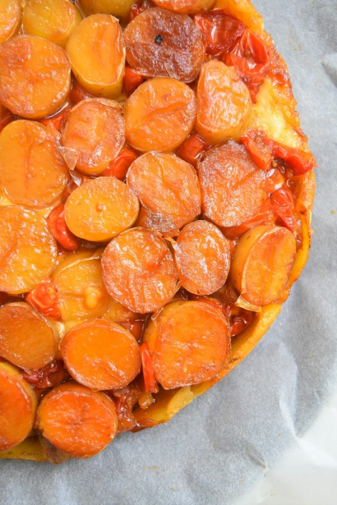 Tarte renversée aux pommes de terre grenaille