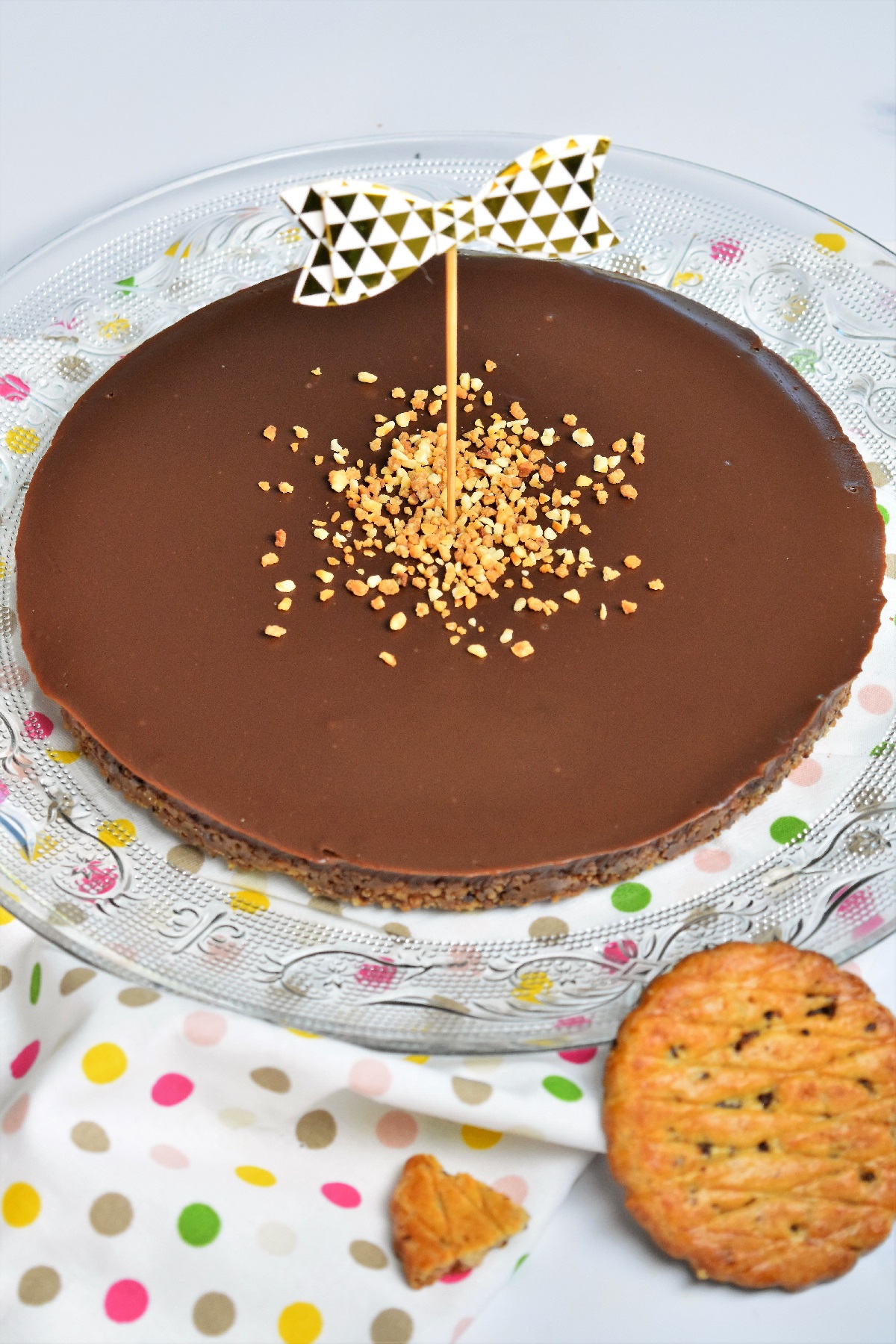 Tarte au chocolat sur fond biscuité