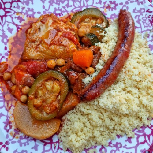 Couscous poulet, agneau, merguez et légumes