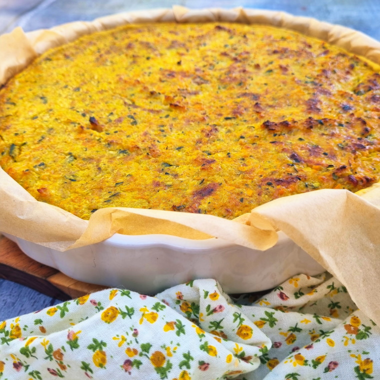 Tarte aux courgettes, carottes et lardons