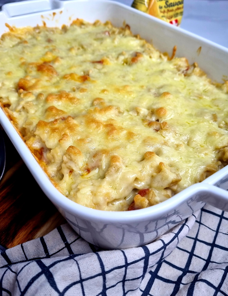 Gratin de crozets au chorizo, béchamel et fromage