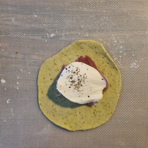 Gaufres pesto, jambon, mozzarella