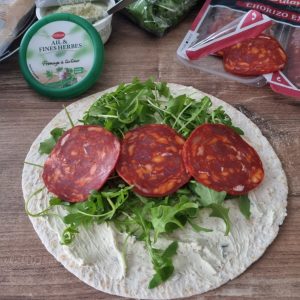 Wraps fromage-chorizo-roquette