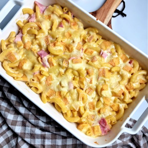 Gratin de macaroni au maroilles et jambon