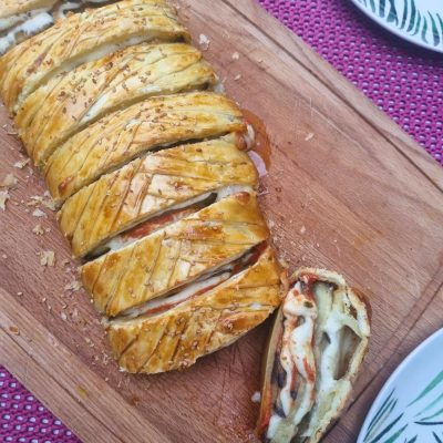 Tresse feuilletée aubergine mozzarella