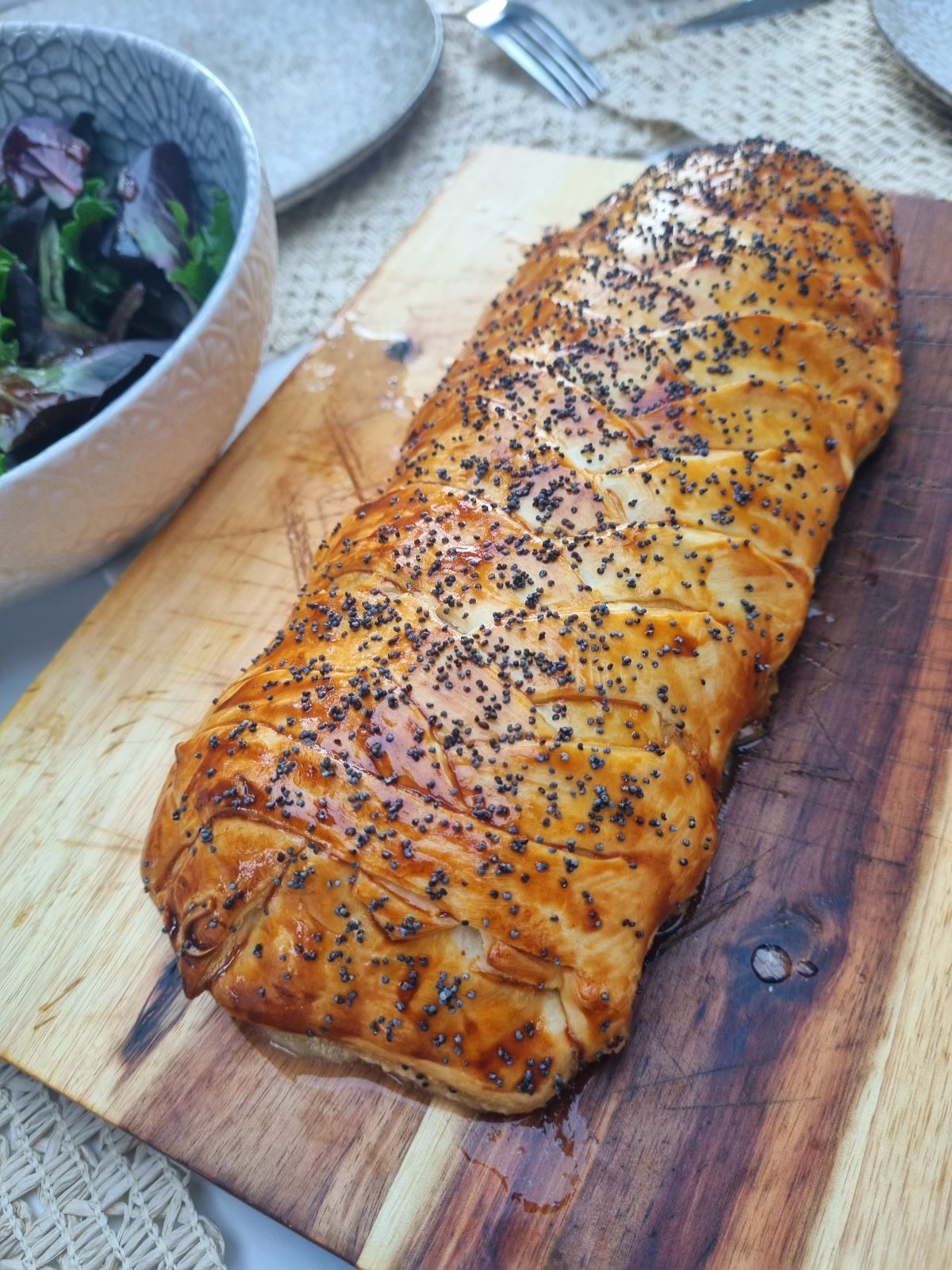 Tresse feuilletée aux champignons et jambon