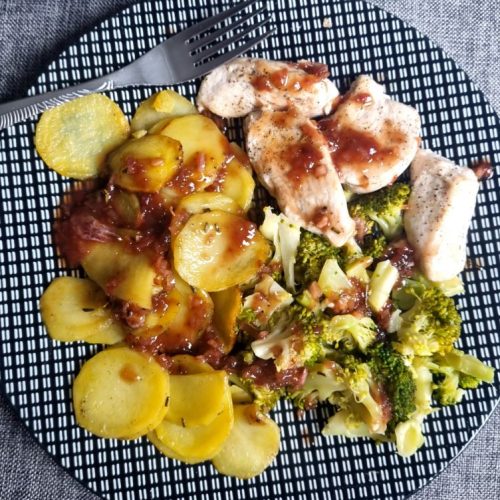 Poulet sauc efraise balsamique, brocoli et pommes rissolées