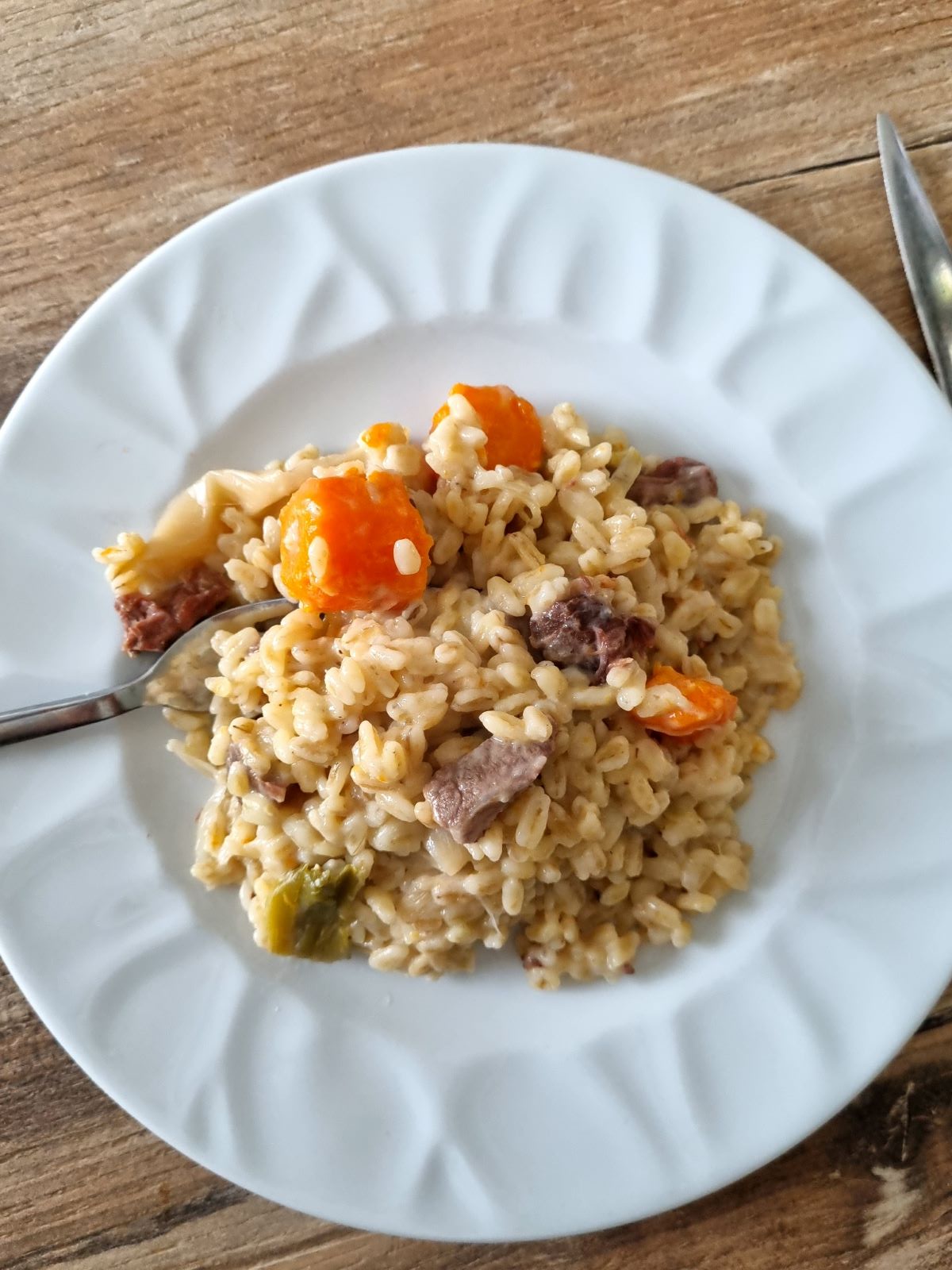 Blé façon risotto au boeuf et légumes avec restes de bouillon