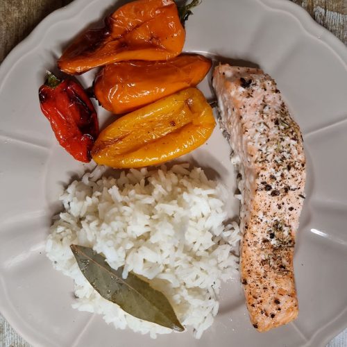 Saumon, riz et mini-poivrons