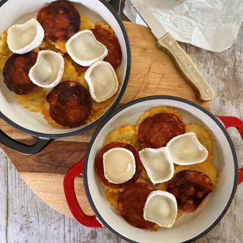 Ravioli au chorizo, crème et fromage de chèvre