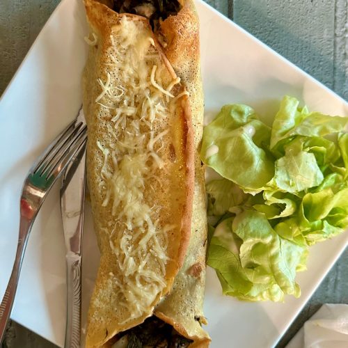 Crêpe aux champignons et épinards