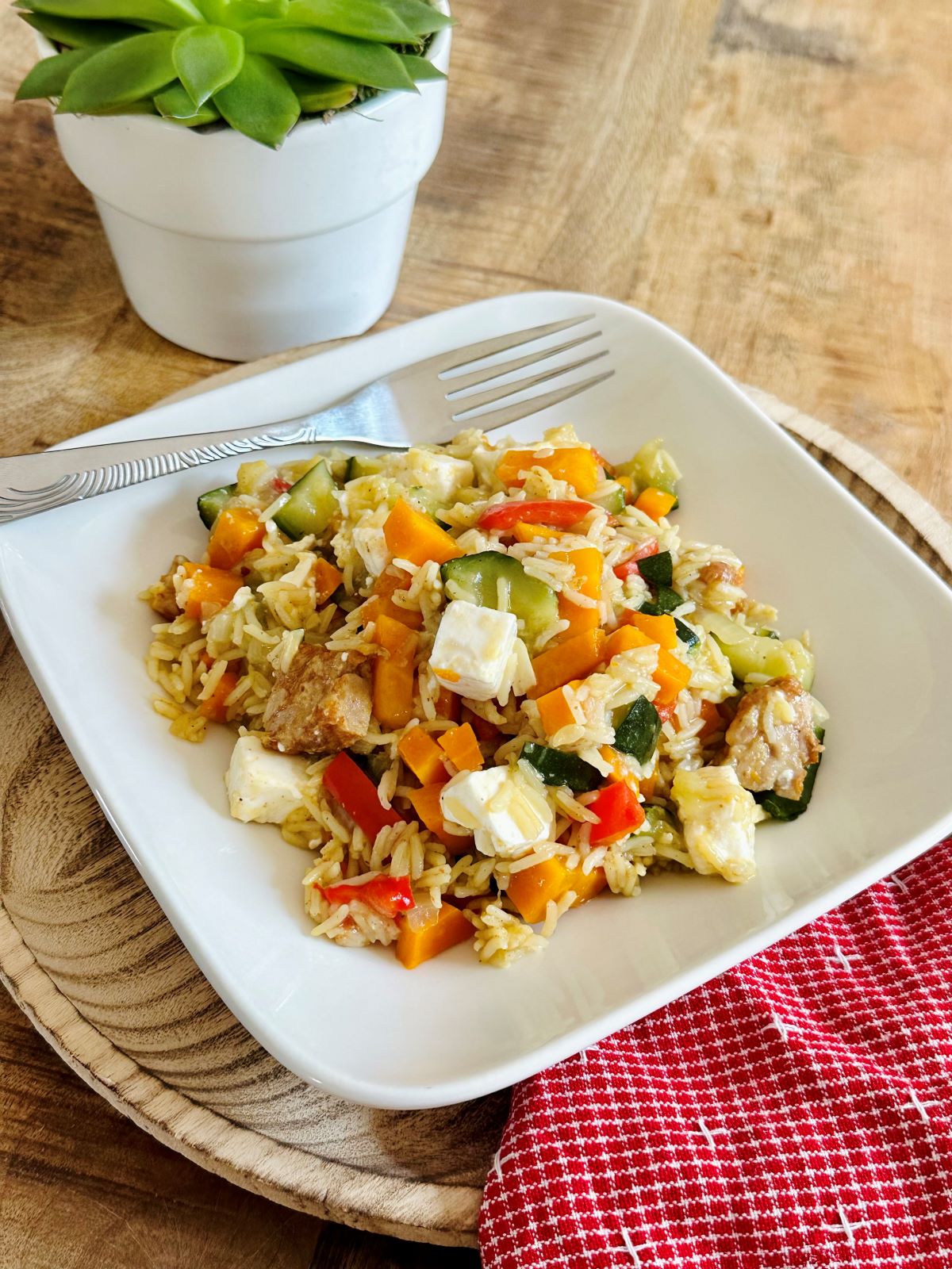 riz au poulet, légumes, feta avec Cookeo