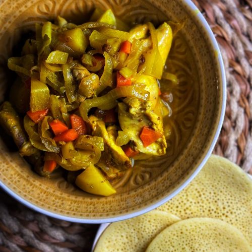 Tajine de poulet et crêpes mille trous