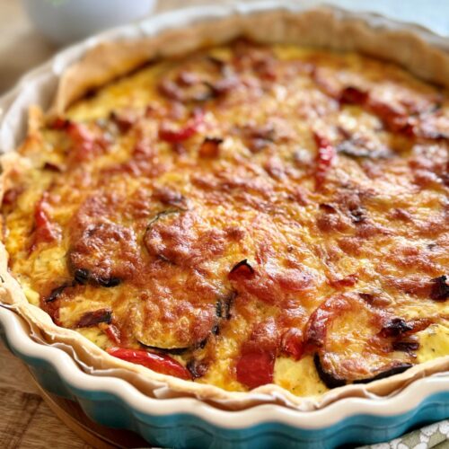 Quiche au chorizo, courgette, poivron, mozzarella