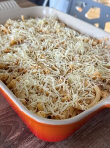 macaroni en gratin avec chorizo et mozzarella
