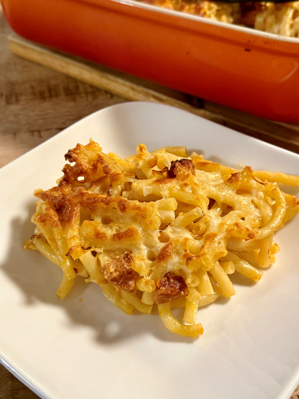 Gratin de pâtes au chorizo et mozzarella