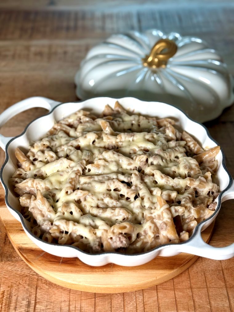 gratin de pâtes au maroilles et boeuf haché