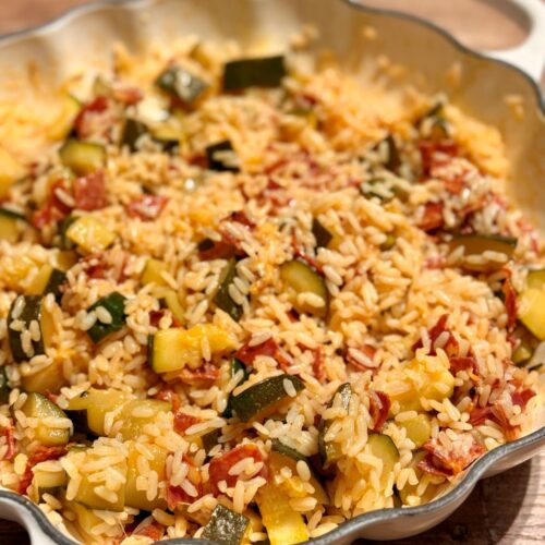 riz, courgette, chorizo et parmesan