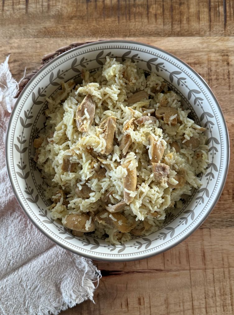 riz-poulet-roti-champignon riz au poulet rôti avec champignons, crémeux, avec le Cookeo
