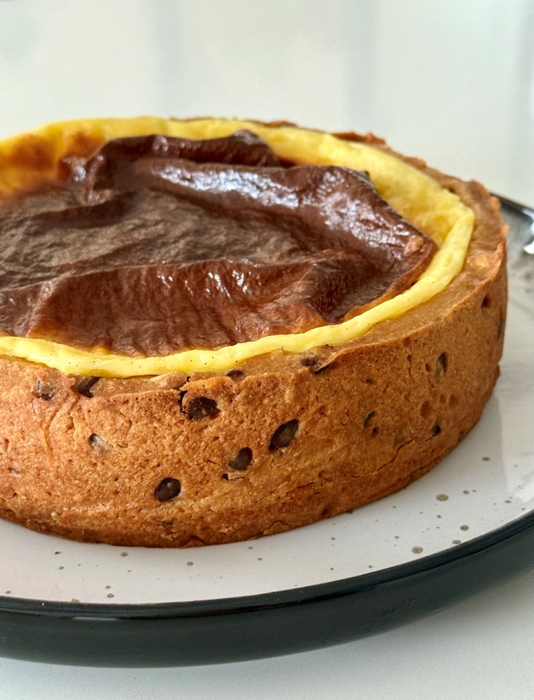 thermomix-flan-cookie flan vanille sur cookie pépites chocolat avec praliné noisettes