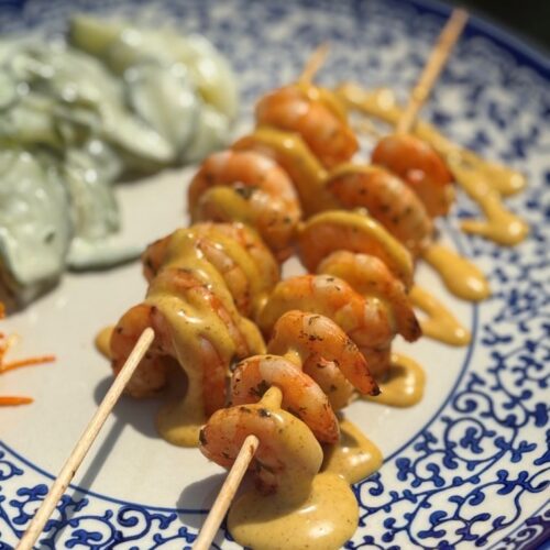 brochettes de crevettes marinées au barbecue