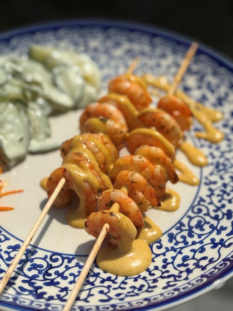 brochettes de crevettes marinées au barbecue