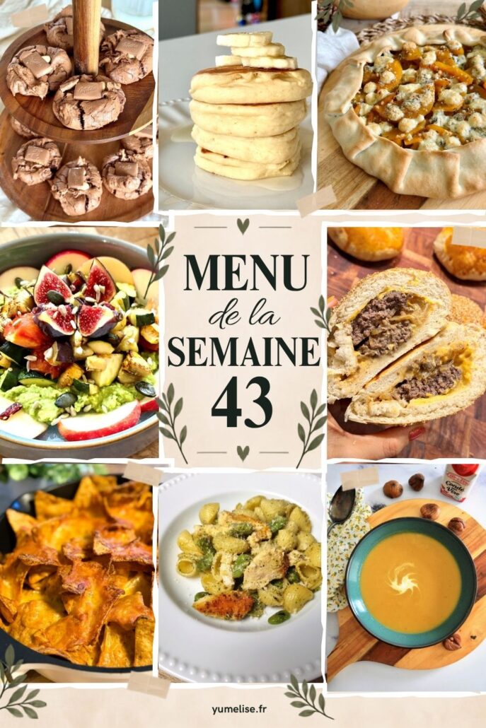 Image pinterest menu semaine 43 avec 8 photos des plats et goûters